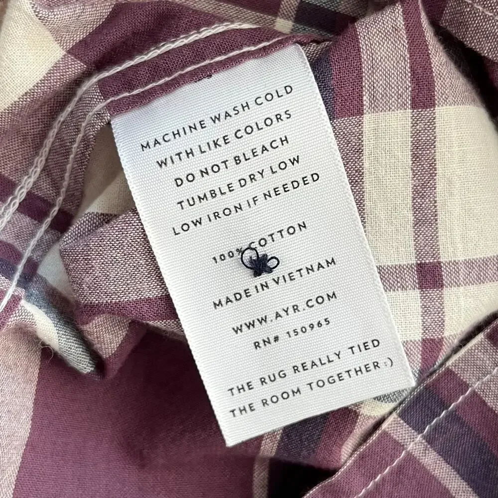 NEW AYR The Captain Shirt Madras Purple Rain Button up Front Pockets Plaid Small